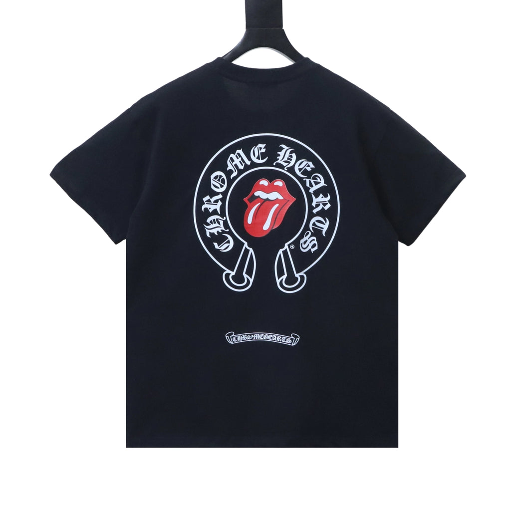Chrome Hearts Rolling Stones Horseshoe Red Tongue Print Short-Sleeve T-Shirt black