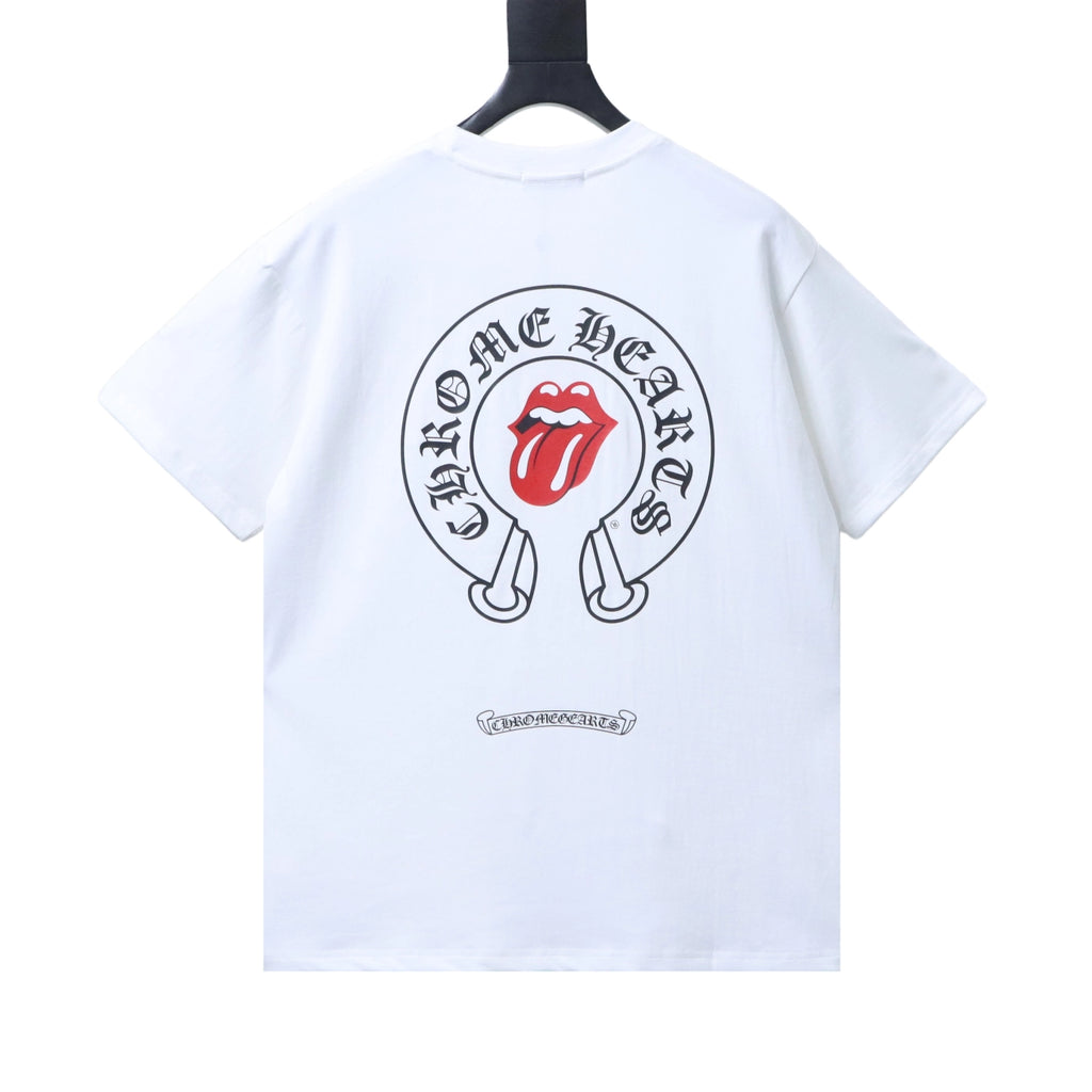Chrome Hearts  Rolling Stones Horseshoe Red Tongue Print Short-Sleeve T-Shirt white