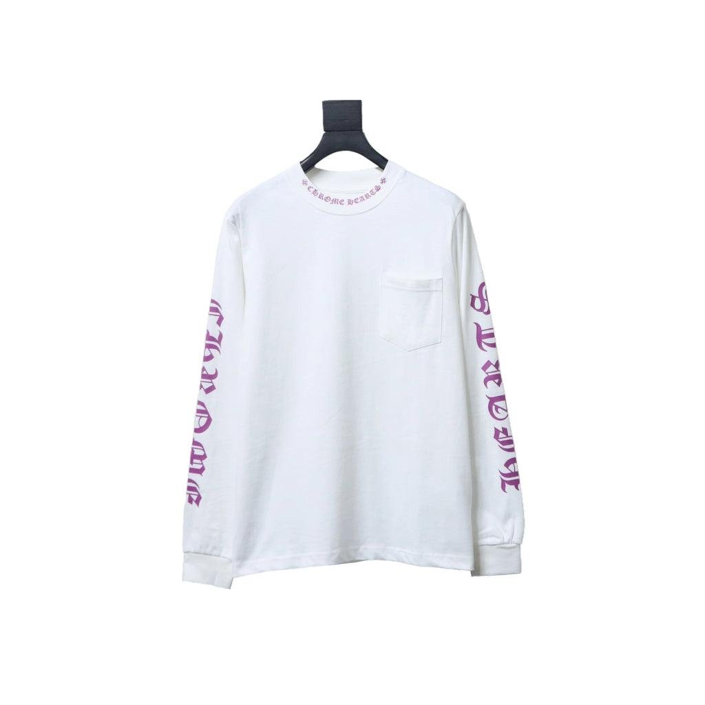 Chrome Hearts Purple Neck Logo Long Sleeve T-Shirt Whit