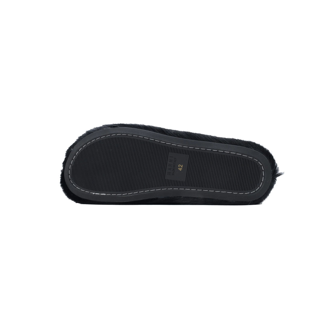 Marni Long-hair Calfskin Fussbett Sabot Black