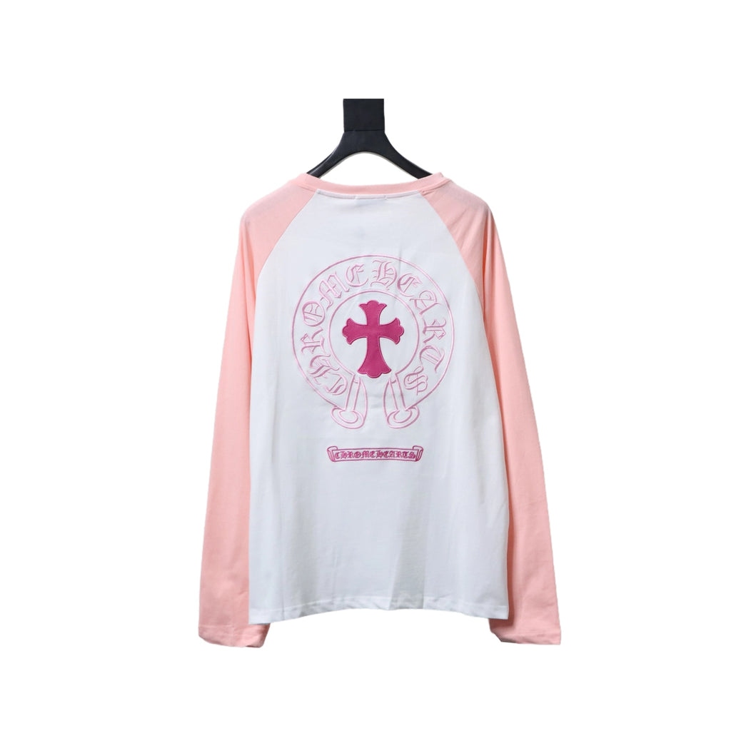 Chrome Hearts White and Pink Patchwork Pink Embroidered Horse Hooves t-shirt