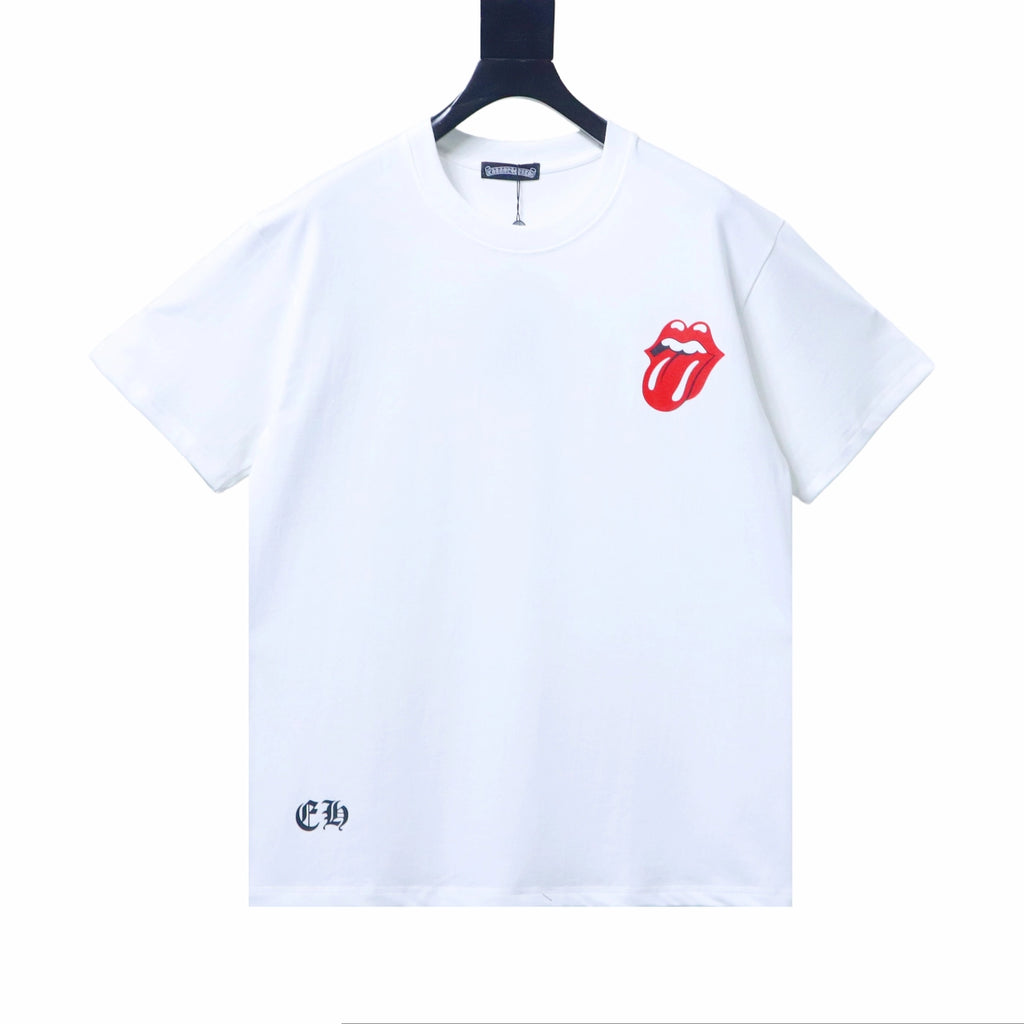 Chrome Hearts  Rolling Stones Horseshoe Red Tongue Print Short-Sleeve T-Shirt white