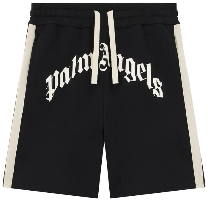 Palm Angels Curved Logo Track Sweatshorts 'Black/Off White'