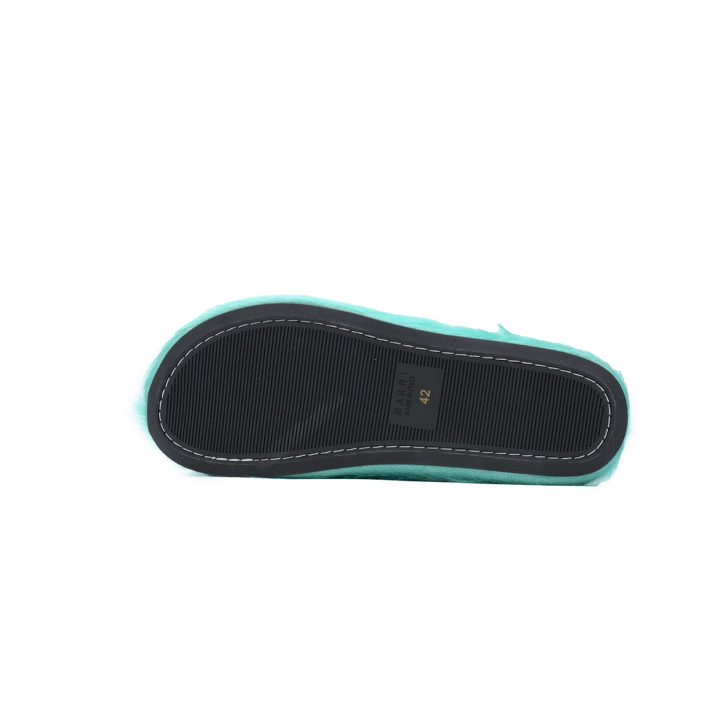 Marni Long-hair Calfskin Fussbett Sabot Dark Green