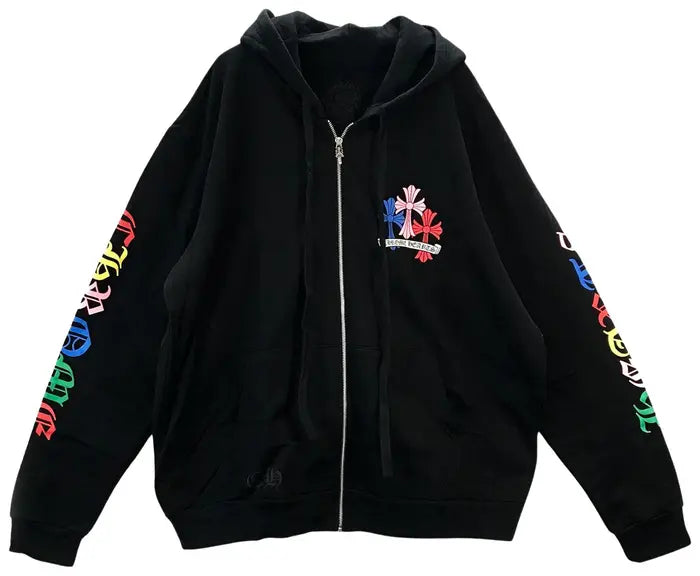 Chrome Hearts Cross Logo Zip Up Hoodie 'Black/Multicolo