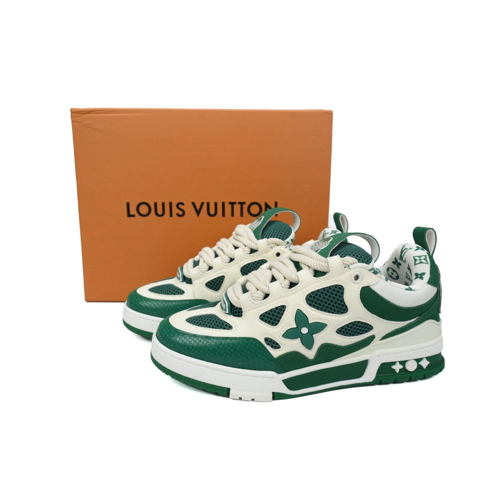 Louis Vuitton Leather lace up Fashionable Board Shoes White Green