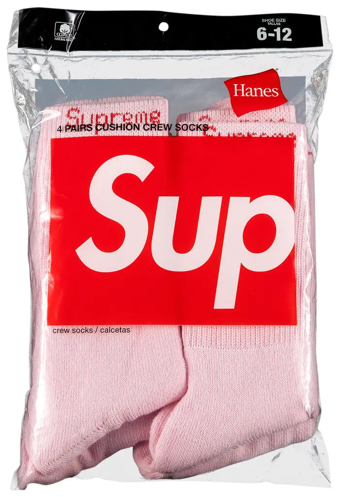 Supreme x Hanes Crew Socks (4 Pack) 'Pink'