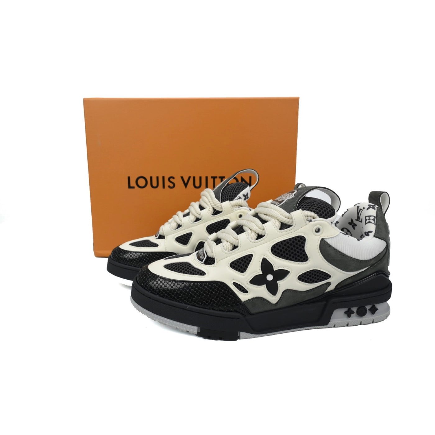 Louis Vuitton Leather lace up Fashionable Board Shoes Black Gray